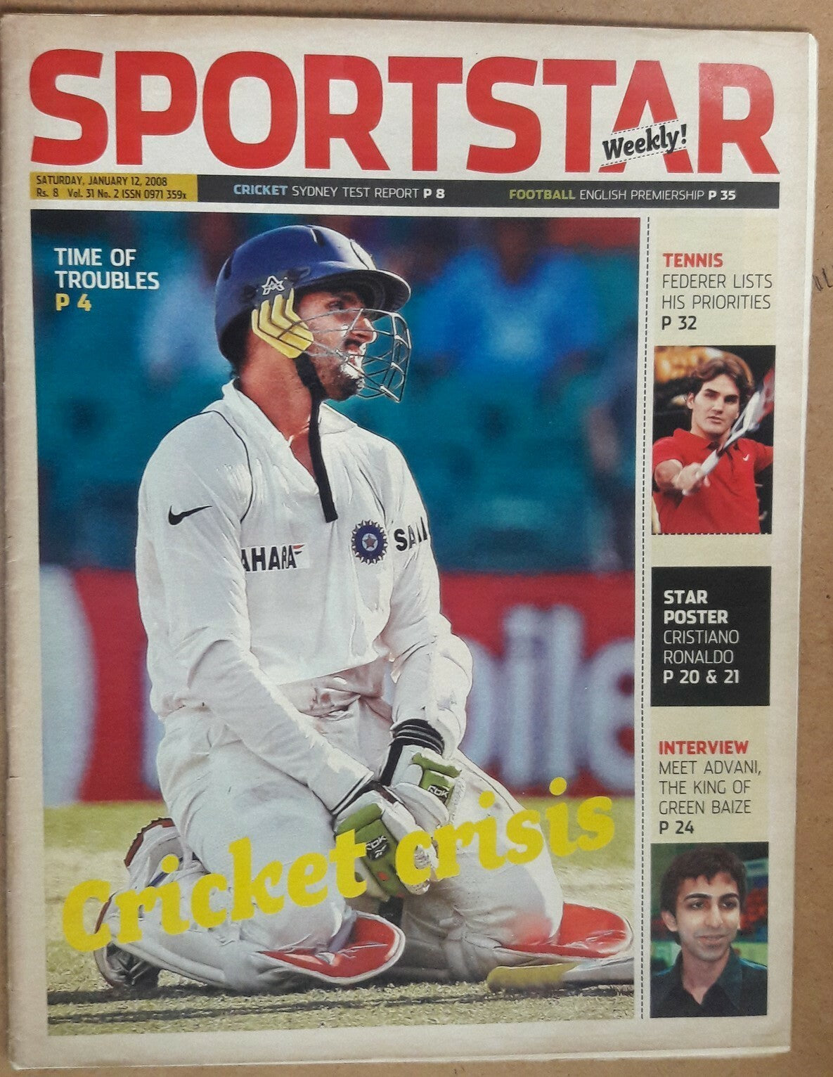 India Sportstar 2008-12 CRICKET cover issues 10” X 13” (5)