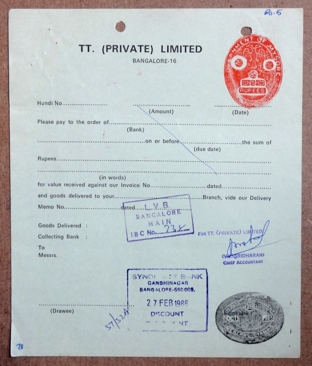 India Mysore State impressed impressed reveues on documents 5R 10R 25R & 50R