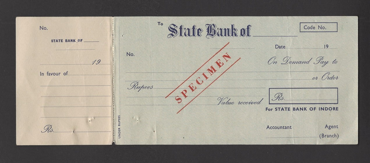 State Bank of India check cheque overprinted red SPECIMEN