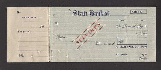 State Bank of India check cheque overprinted red SPECIMEN