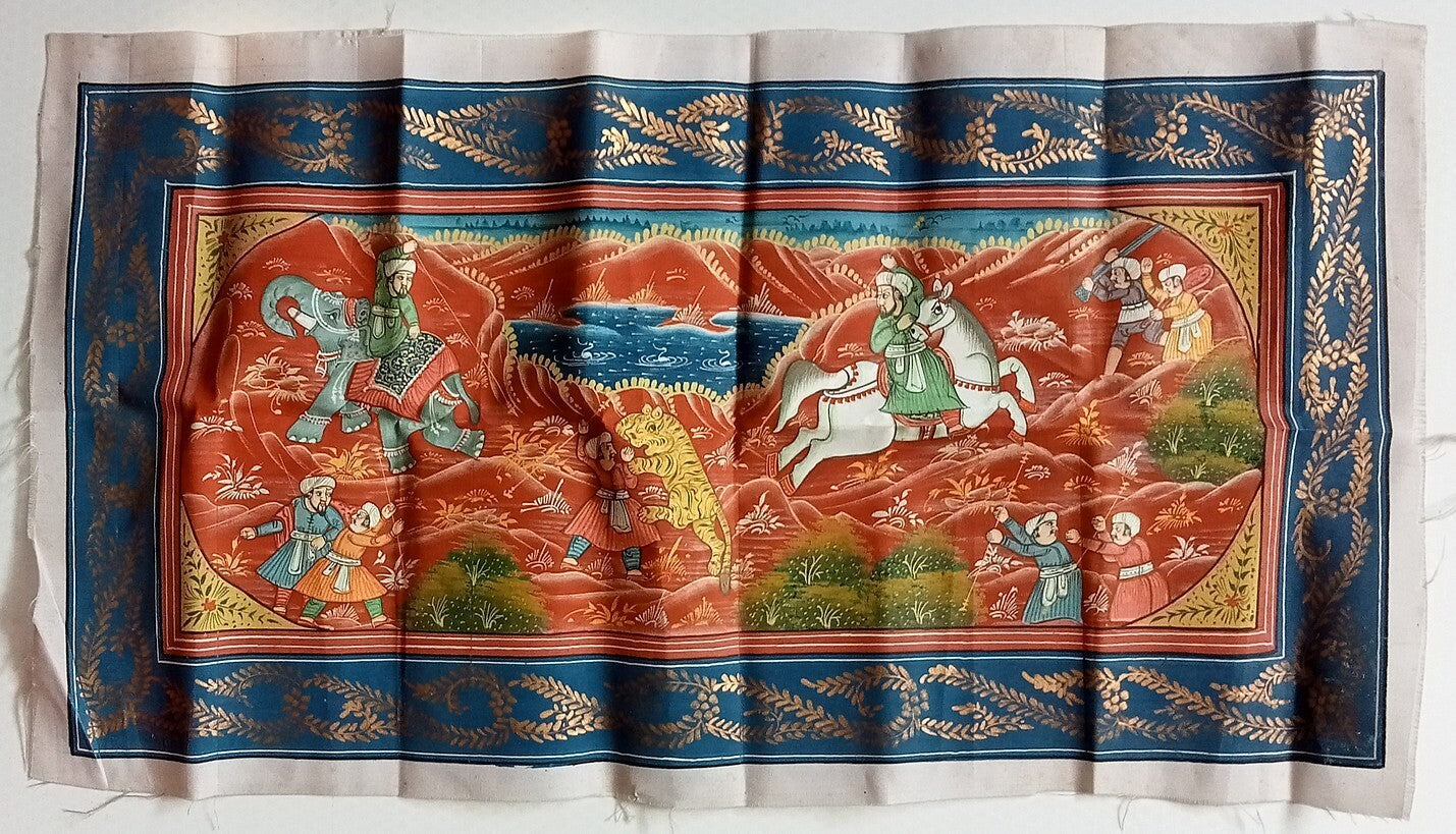 India vintage hand painting on cloth MUGHAL PAINTING 10 x 19 inches
