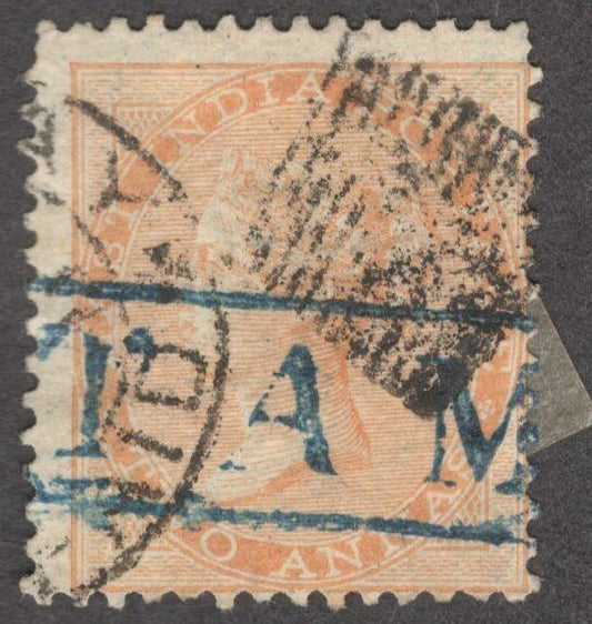 India QV 2a yellow orange - see postmarks