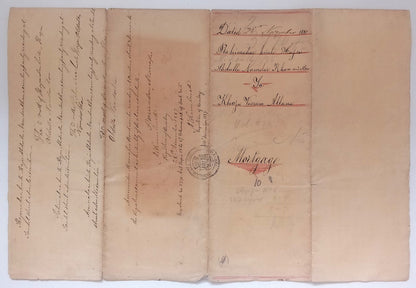 AOP India QV Queen Victoria 1868 Special Adhesive 10R on 1883 indenture 3 pgs