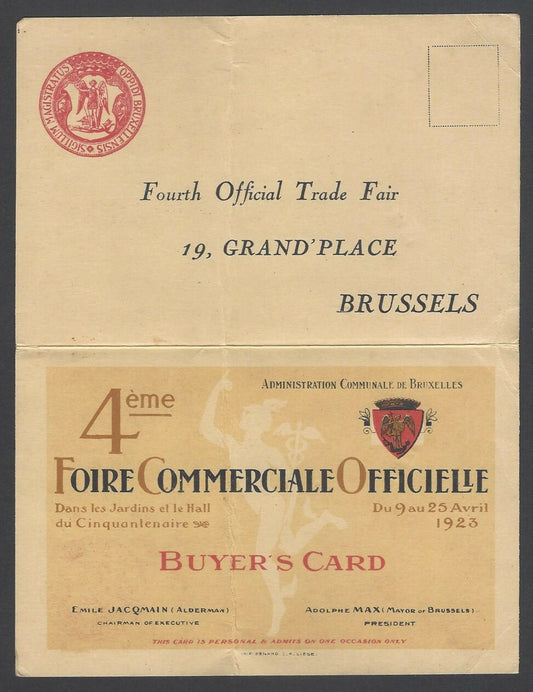 AOPIMT Belgium 4th Annual Official Trade Fair postcard used 1922 to India 