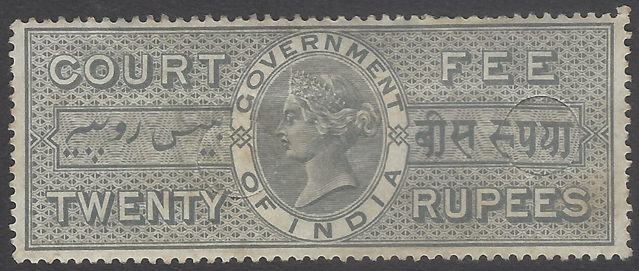 AOP India QV 1872 Court Fee 20R grey MH