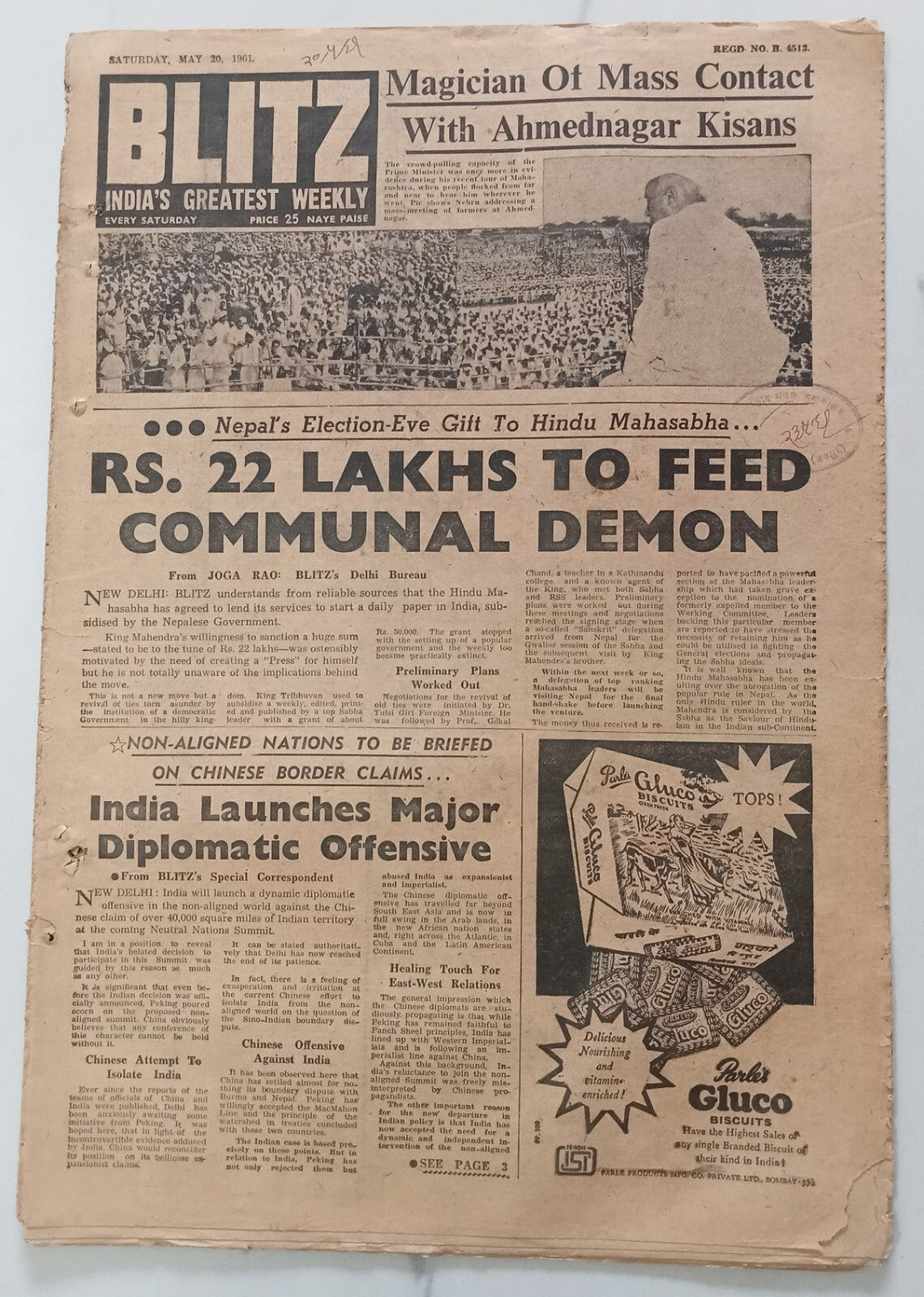 AOP India BLITZ 20 May 1961 RS. 22 LAKHS TO FEED COMMUNAL DEMON (R )