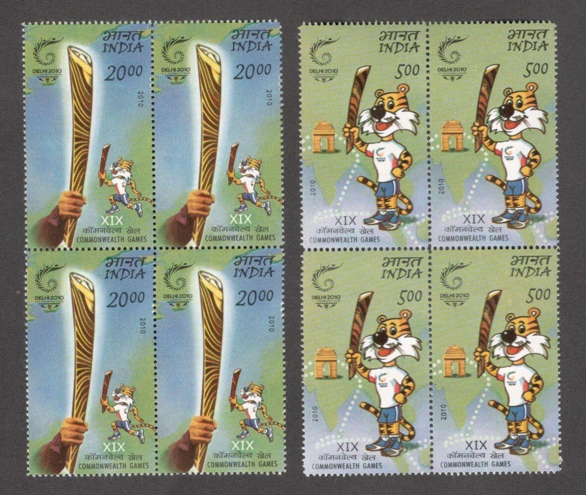India 2010 Commonwealth Games set of 2 MNH blocks of 4