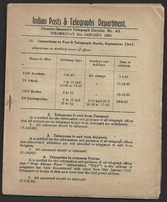 India 1931 DG'S POSTAL CIRCULAR Censorship of Telegrams, etc.