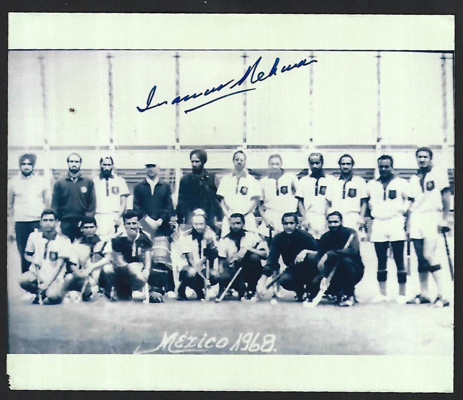 India 1968 Olympics Medal Team photo signed player Inam-ur Rahman
