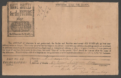 AOP India telegram wi postage stamps KGVI 8a & 5R canc. SECRETRAIT / BOMBAY
