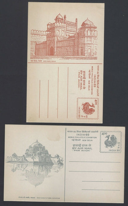 India 1989 INDIA-89 set of 7 pictorial Airmail postal cards