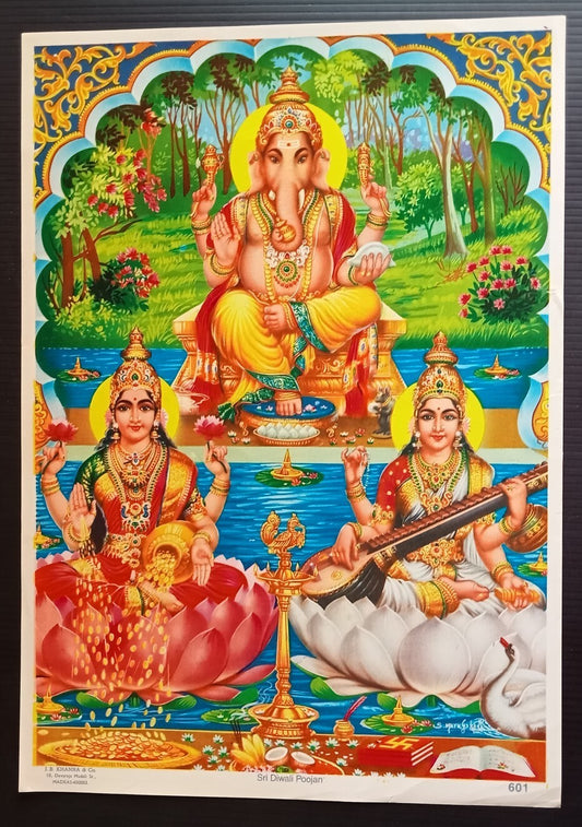 India vintage poster Sri Diwali Poojan by J.B. Khanna 9"x13" inches