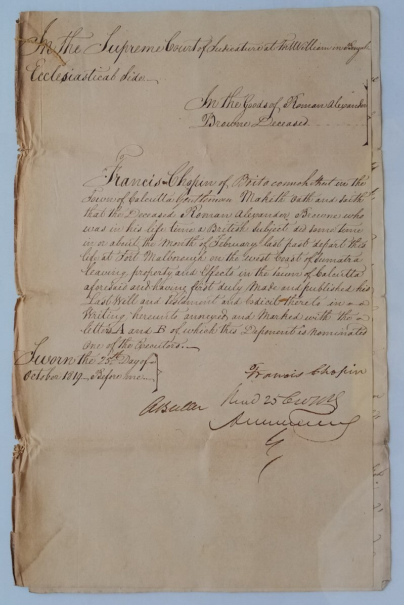 AOP India King George IV 1819 Fort William, Calcutta document