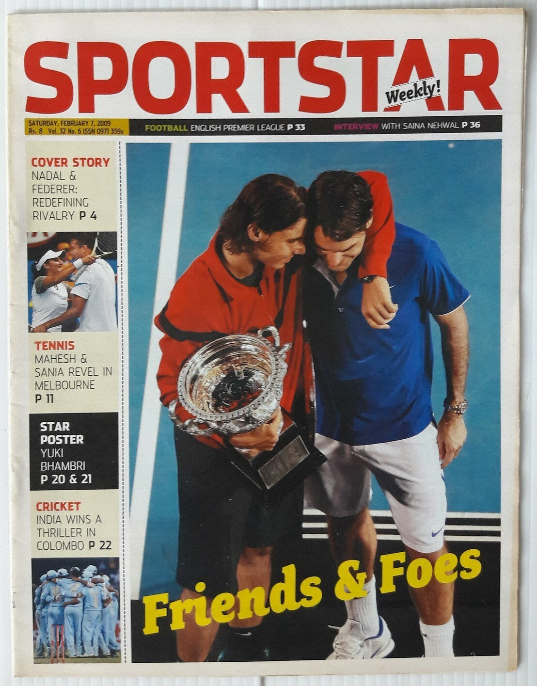 India Sportstar 2007-11 TENNIS cover issues 10” X 13” (5)