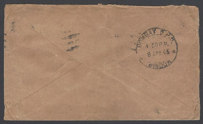 AOP South Africa 1943 bantams 3d pairs & a single on cover to India