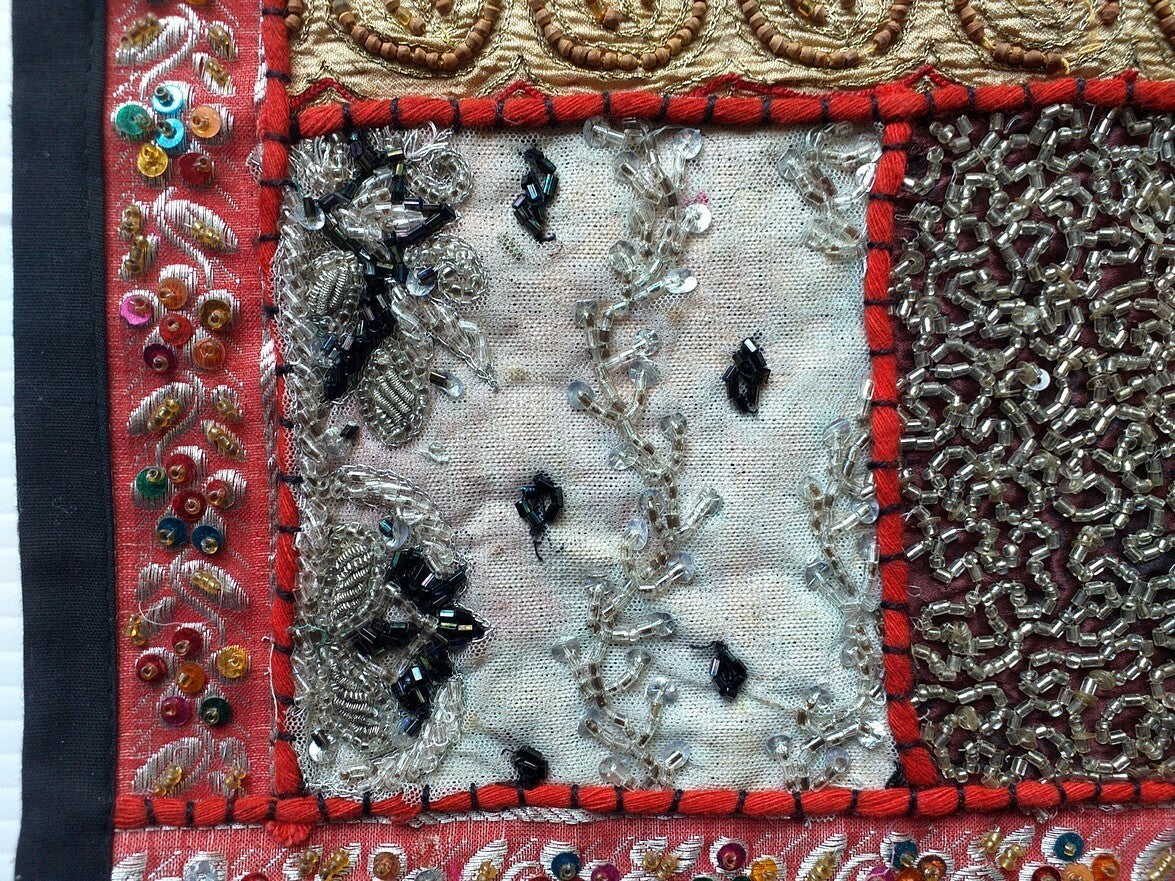 Vintage multipurpose Indian mat wi hand embroidery, sequins, beads, zari, etc