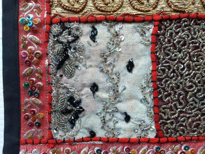 Vintage multipurpose Indian mat wi hand embroidery, sequins, beads, zari, etc