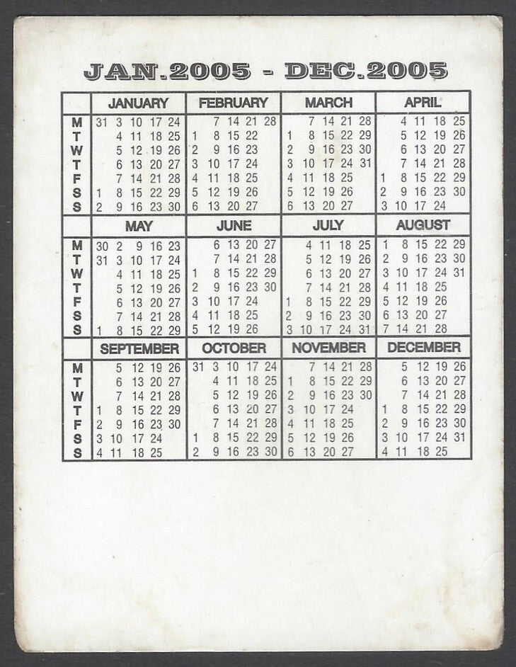 AOP India cricket promotional pocket calender 2005 SACHIN TENDULKAR