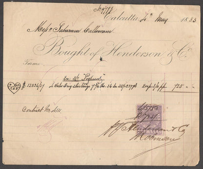 India 1882-84 Demand Notes with Queen Victoria 1a lilac revenue stamps (5)