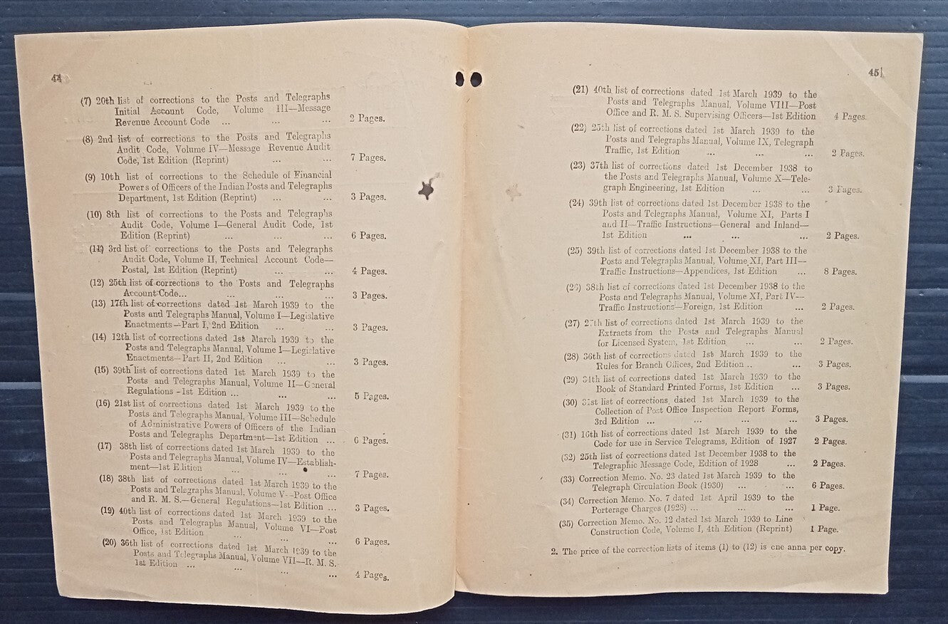 India 1939 POSTAL NOTICE several topics