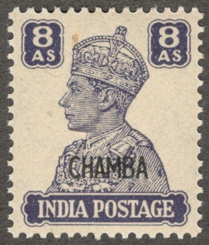 (AOP) India CHAMBA State KGVI 1942-47 8a slate violet MNH. SG 118 £24
