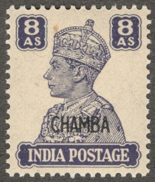 (AOP) India CHAMBA State KGVI 1942-47 8a slate violet MNH. SG 118 £24