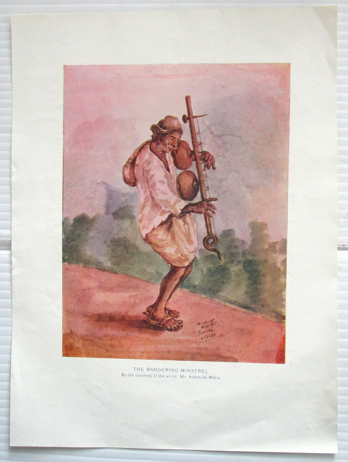 India c.1920s print THE WANDERING MINSTREL by Ashutosh Mitra 28.5cm X 21cm