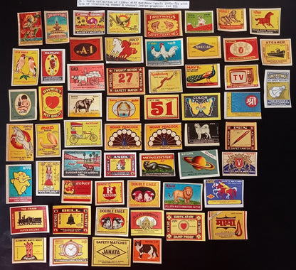 Collection of vintage matchbox labels India unusual graphics 900+ different