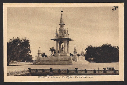 India Bikaner State vintage postcard Statue of HH the late Maharajah