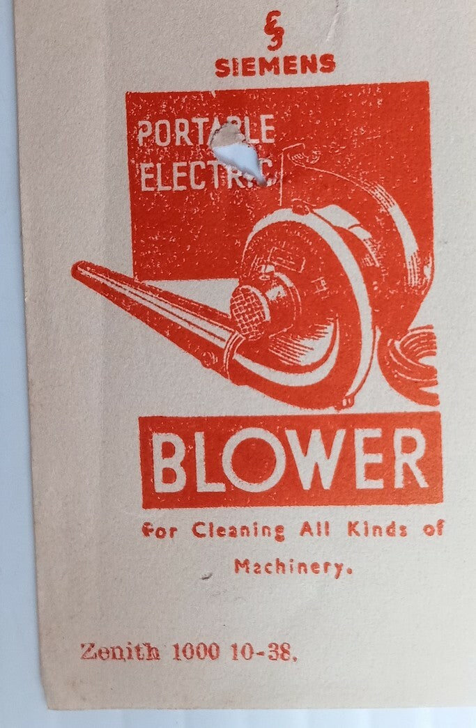 AOP India 1939 illustrated letterhead SIEMENS PORTABLE ELECTRIC BLOWER  Bombay