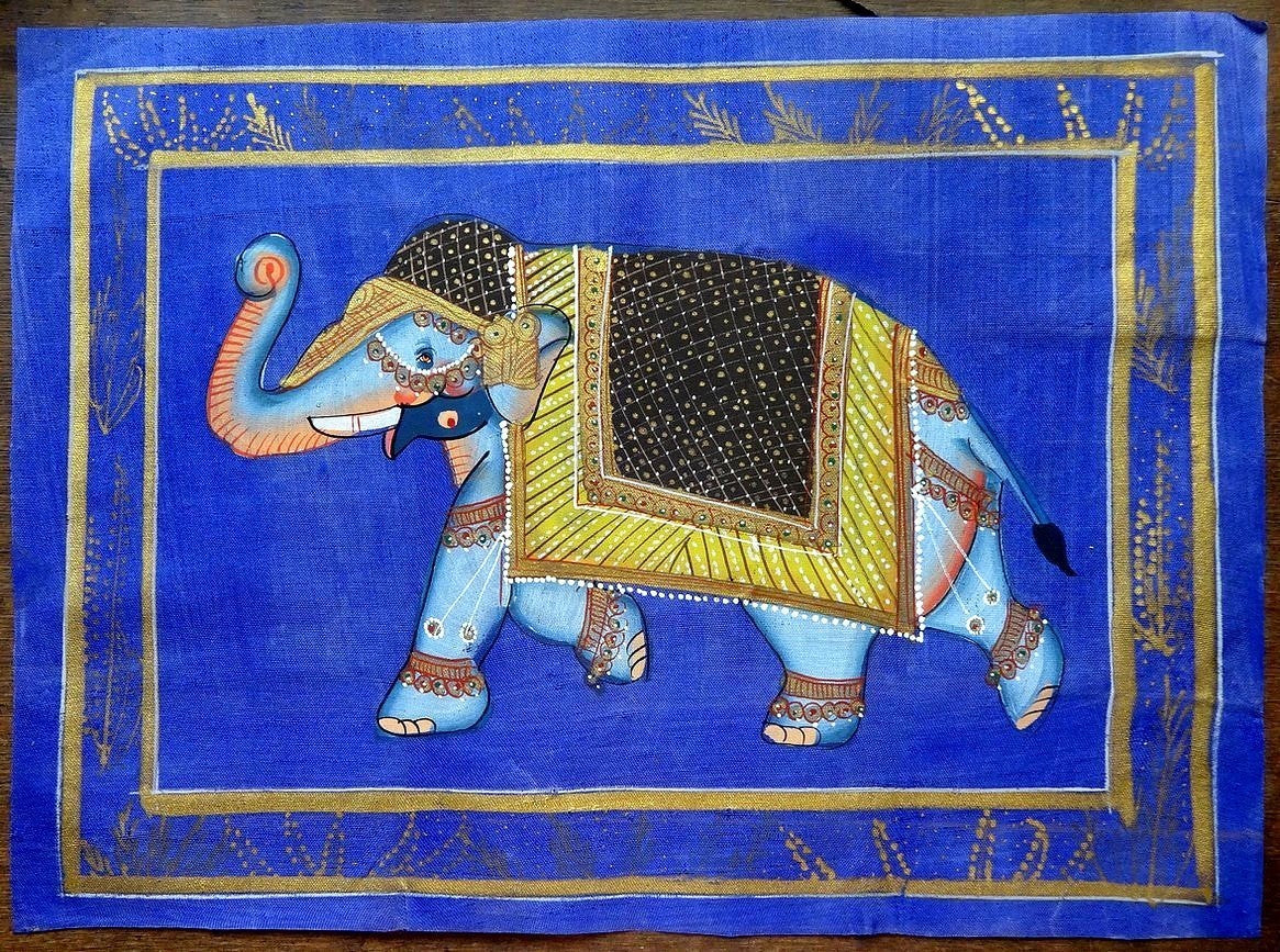 Watercolor on fabric ELEPHANTS x 5 paintings 10” x 13” India