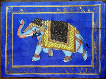 Watercolor on fabric ELEPHANTS x 5 paintings 10” x 13” India