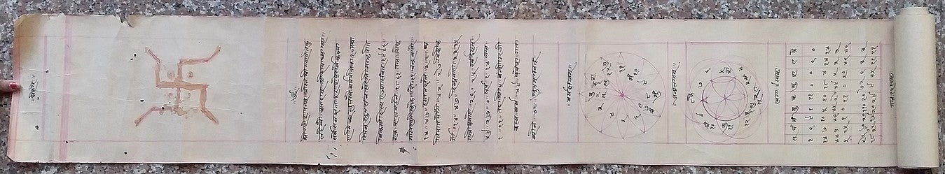 India vintage illustrated Hindu horoscope scroll 6 inches x 125 inches