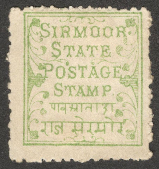 (AOP) SIRMOOR STATE India 1878-80 1/4a pale green MH. SG 1