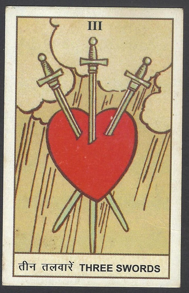AOP India Vintage Hindu TAROT card Three Swords