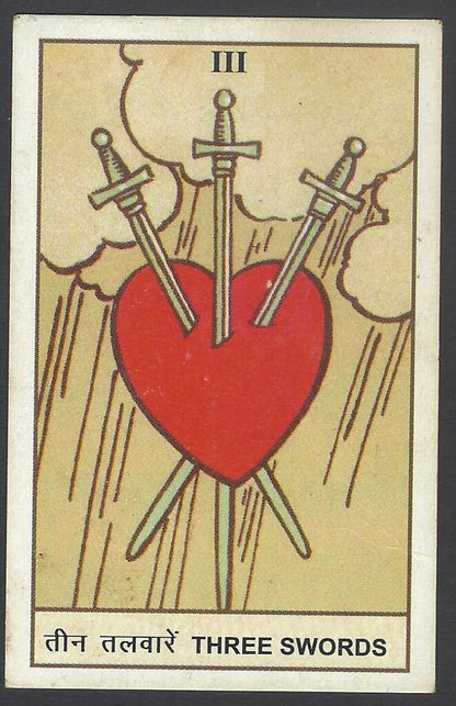 AOP India Vintage Hindu TAROT card Three Swords