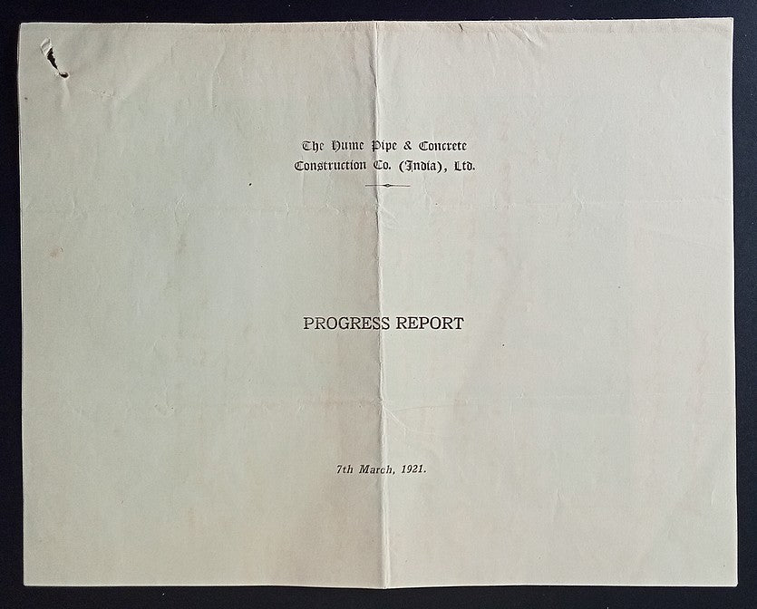India 1921 Hume Pipe Co. illustrated Progress Report re: negotiations with TATA