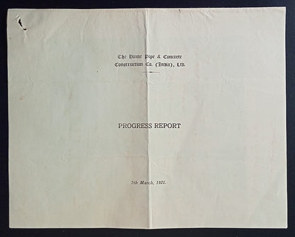 India 1921 Hume Pipe Co. illustrated Progress Report re: negotiations with TATA