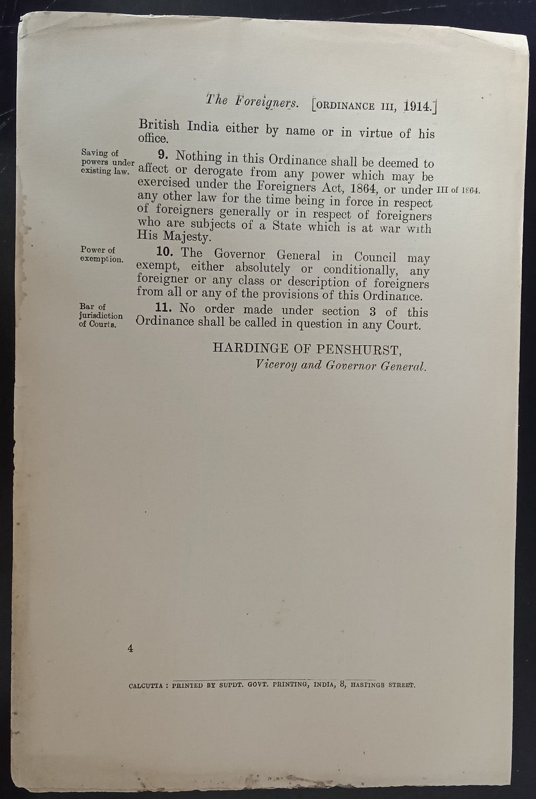 India 1914 ORDINANCE to provide control over foreigners in British India