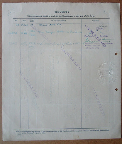 India The Jaipur Udyog Limited 1951 share certificate