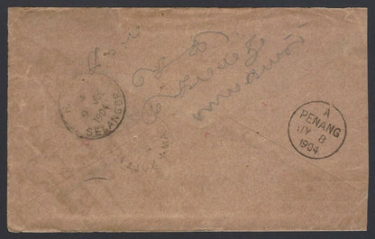Malaya 1904 Incoming cover from India R.M.M SELANGOR sc 