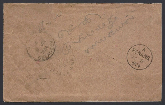 Malaya 1904 Incoming cover from India R.M.M SELANGOR sc 