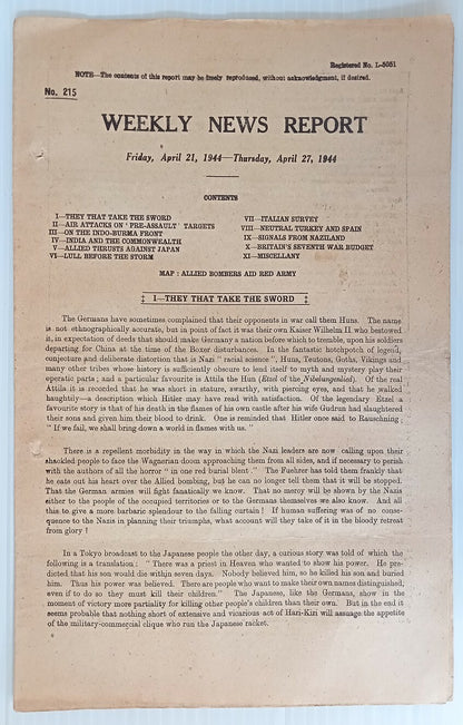 AOP India WW2 War News Weekly 1944 SIGNALS FROM NAZILAND 8pgs