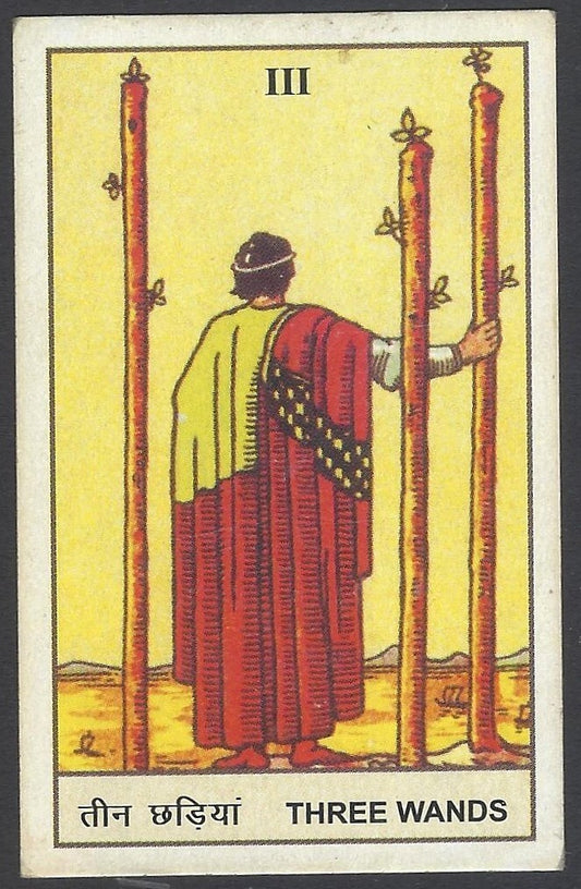 AOP India Vintage Hindu TAROT card Three Wands