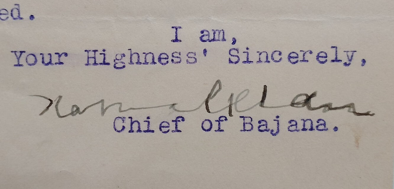 India 1932 multicolour crested letter signed CHIEF OF BAJANA Haidar Khan
