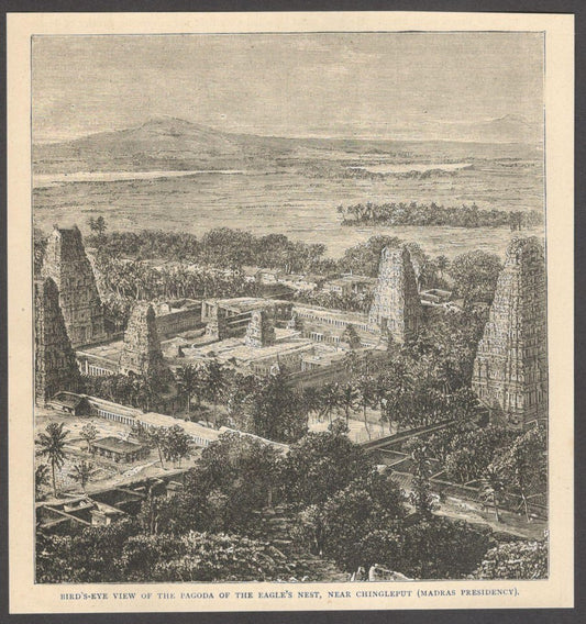 India PAGODA EAGLE'S NEST NEAR CHINGLEPUT engraved print Rousslet 1876 6.5"x6.5"