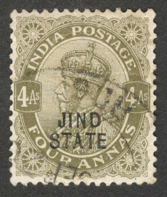 (AOP) India Jind State KGV 1914-27 4a olive used. SG 72 £14