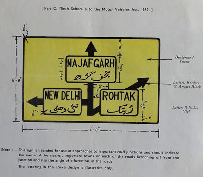 India 1943 Traffic Sign ROAD JUNCTION APPROACH informatory poster 13.5” x 8.5”