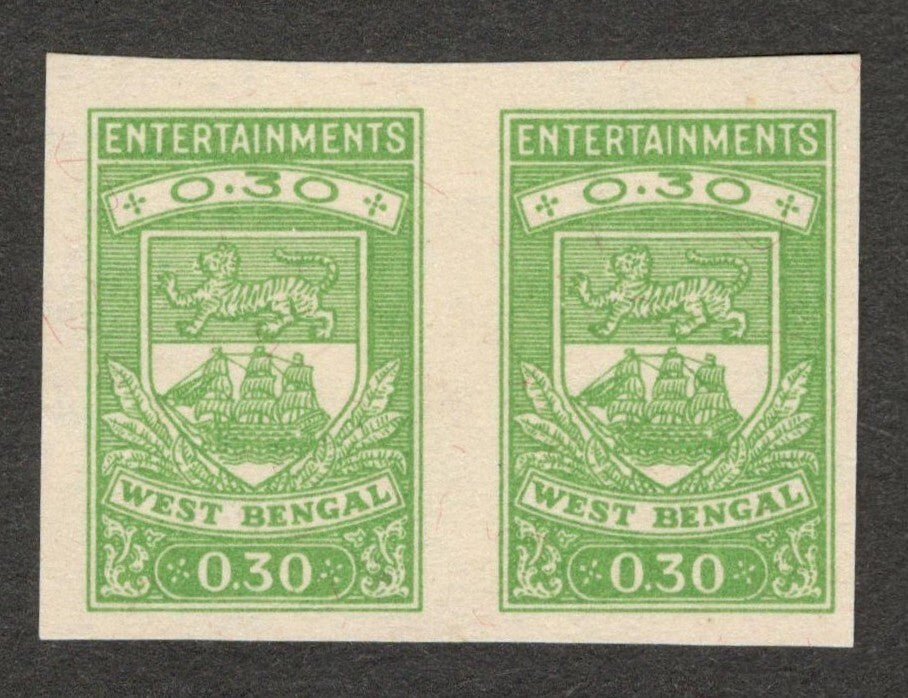 AOP India West Bengal Entertainment Tax 0.30 green IMPERF PROOF PAIR