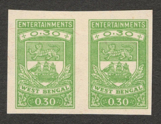 AOP India West Bengal Entertainment Tax 0.30 green IMPERF PROOF PAIR